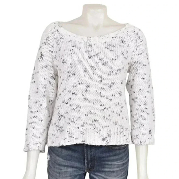 American Eagle Chunky Knit Boatneck Sweater White  Blue Size Medium‎ - Picture 1 of 6